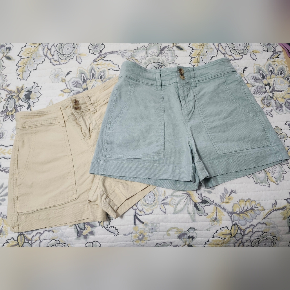 2 Pair Women's Casual Shorts in Light Blueish Green and Buttercream Yellow